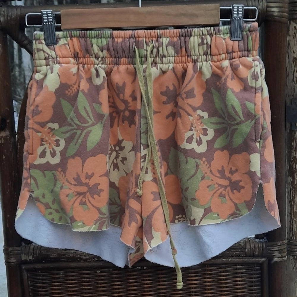 Wild Fable Floral Athletic Shorts - Orange and Green